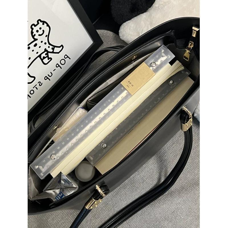 Classic Black PU Leather Tote Bag - Large Capacity Shoulder Bag - Image 3