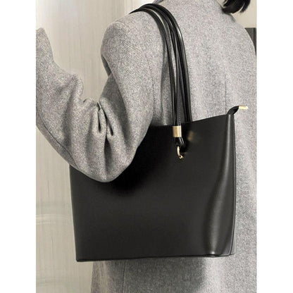 Classic Black PU Leather Tote Bag - Large Capacity Shoulder Bag - Image 4