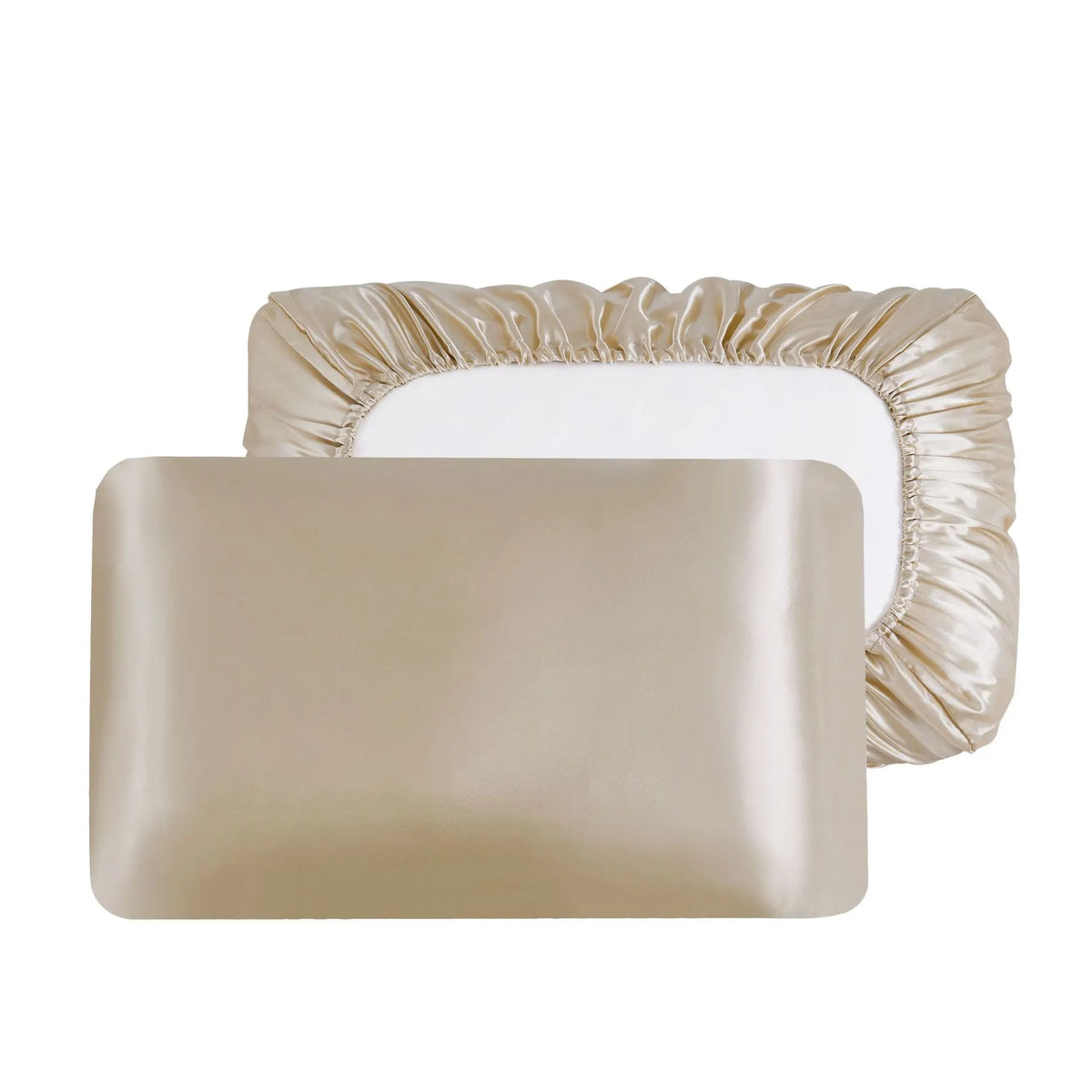 Champagne Silky Satin Pillowcase Pair - Smooth for Hair & Skin, Elastic Fitted (46x70+16cm)