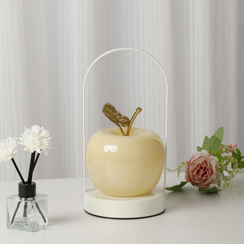 Yellow Decorative Apple Table Lamp - USB-C,  3 Light Modes, Metal Handle