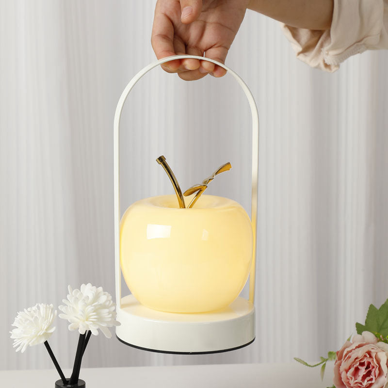 Yellow Decorative Apple Table Lamp - USB-C,  3 Light Modes, Metal Handle - Image 2