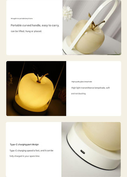 Yellow Decorative Apple Table Lamp - USB-C,  3 Light Modes, Metal Handle - Image 4