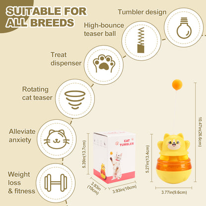 Yellow 3-in-1 Interactive Cat Toy - Tumbler, Treat Dispenser, Track & Teaser Ball - Image 3
