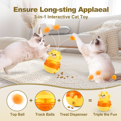 Pink 3-in-1 Interactive Cat Toy - Tumbler, Treat Dispenser, Track & Teaser Ball - Image 2
