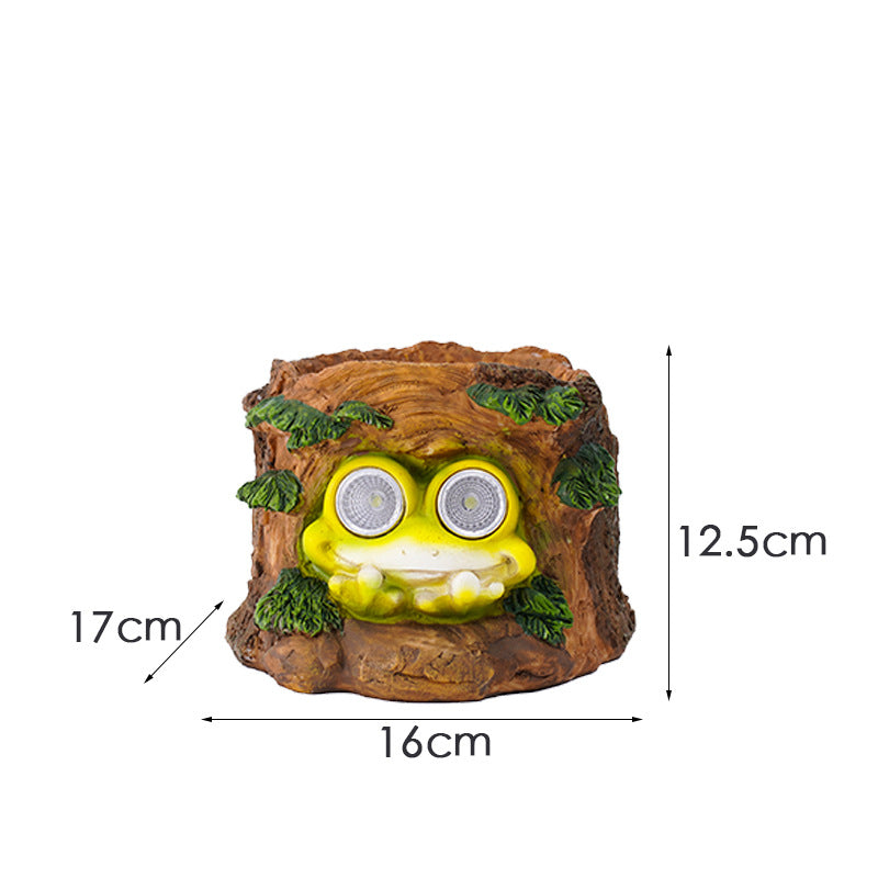 Frog Solar Light Planter - Resin Succulent Pot with Glowing Eyes (Stump frog) - Image 2