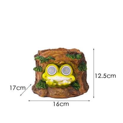 Frog Solar Light Planter - Resin Succulent Pot with Glowing Eyes (Stump frog) - Image 2