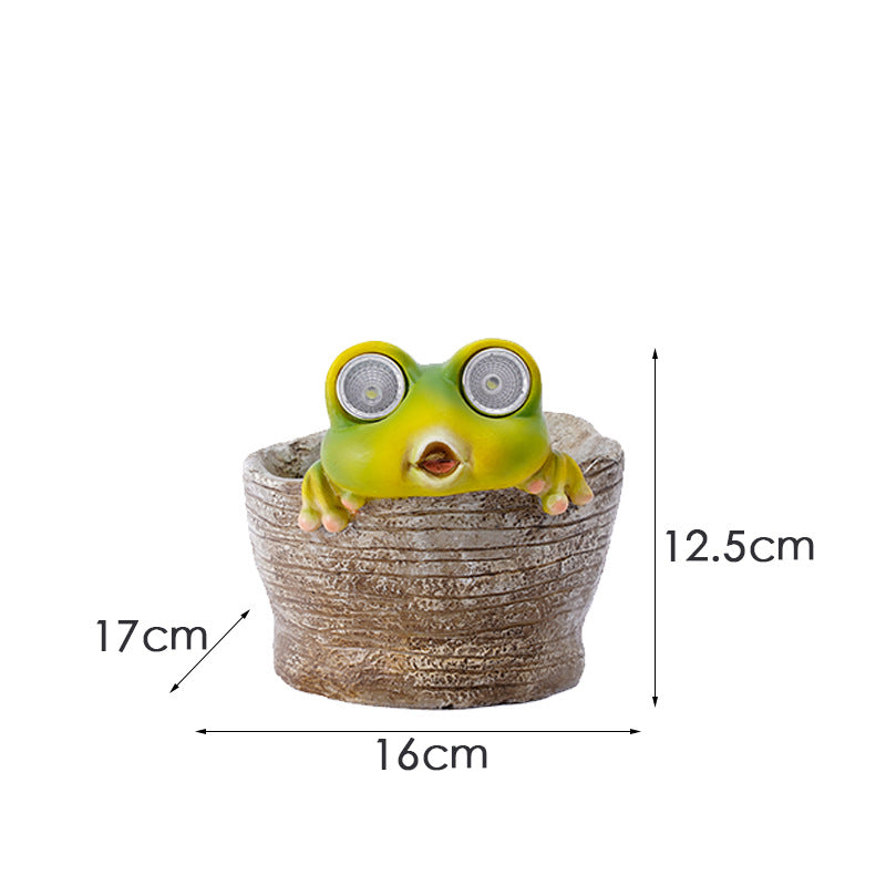 Frog Solar Light Planter - Resin Succulent Pot with Glowing Eyes (stone basin frog) - Image 2