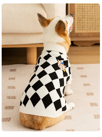 Classic Argyle Dog Sweater - Black & White Knit for Corgis & Medium Breeds (Size : L) - Image 2
