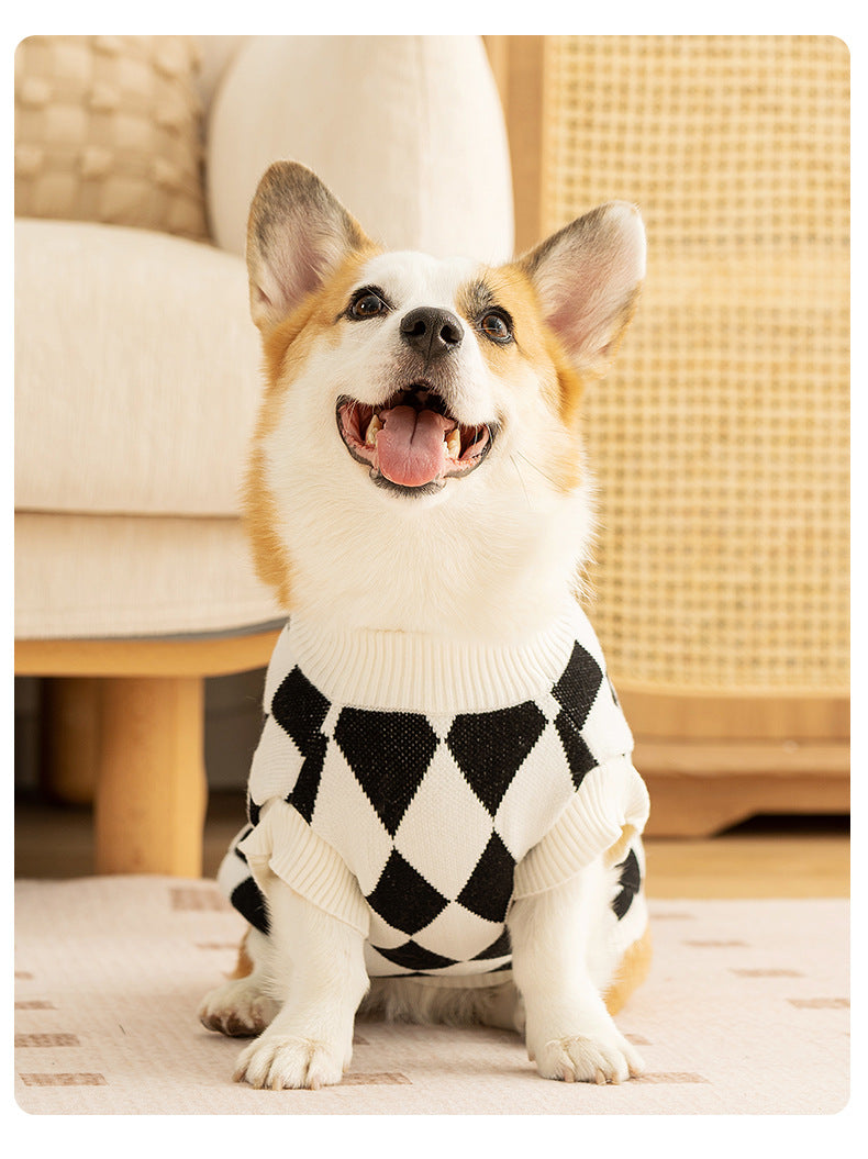 Classic Argyle Dog Sweater - Black & White Knit for Corgis & Medium Breeds (Size : S) - Image 3