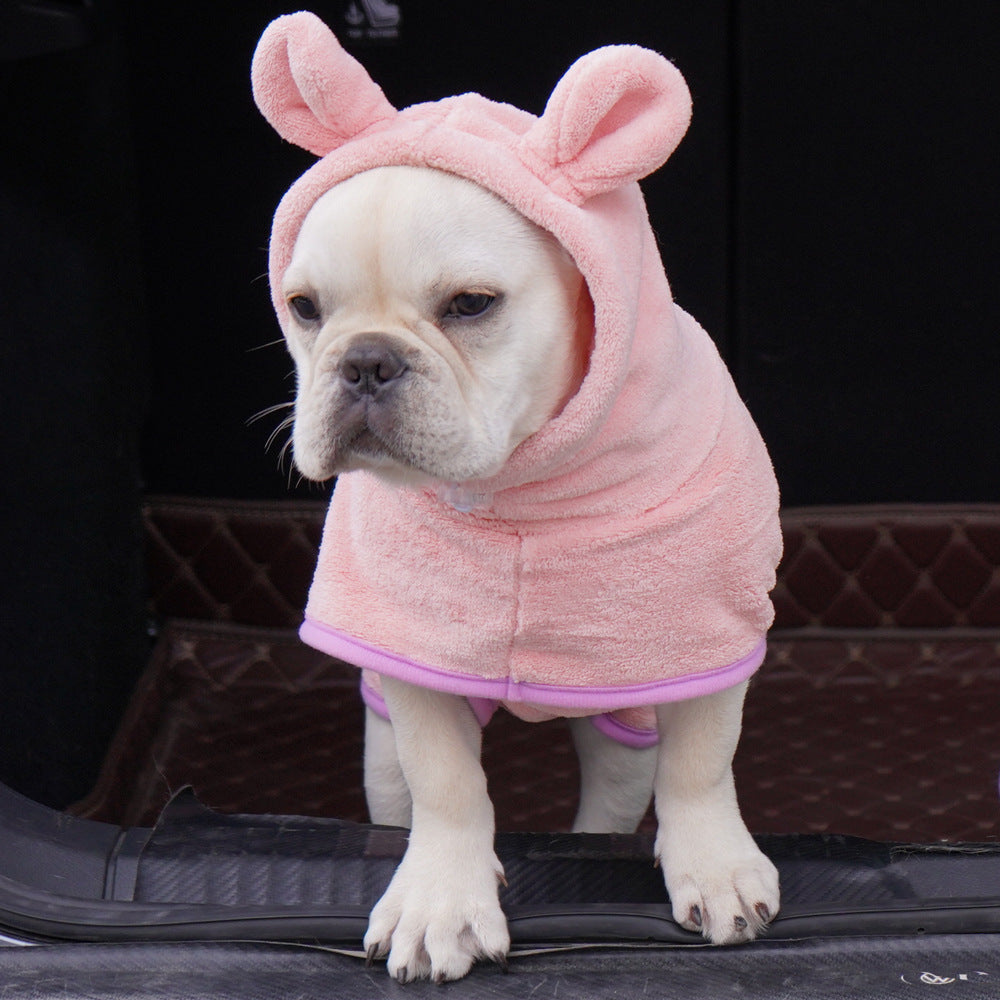 Pink Hooded Dog Bathrobe - Super Absorbent, Adjustable Fit, Cozy Pet Towel (Size : L) - Image 2