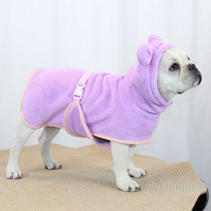 Purple Hooded Dog Bathrobe - Super Absorbent, Adjustable Fit, Cozy Pet Towel (Size : M)