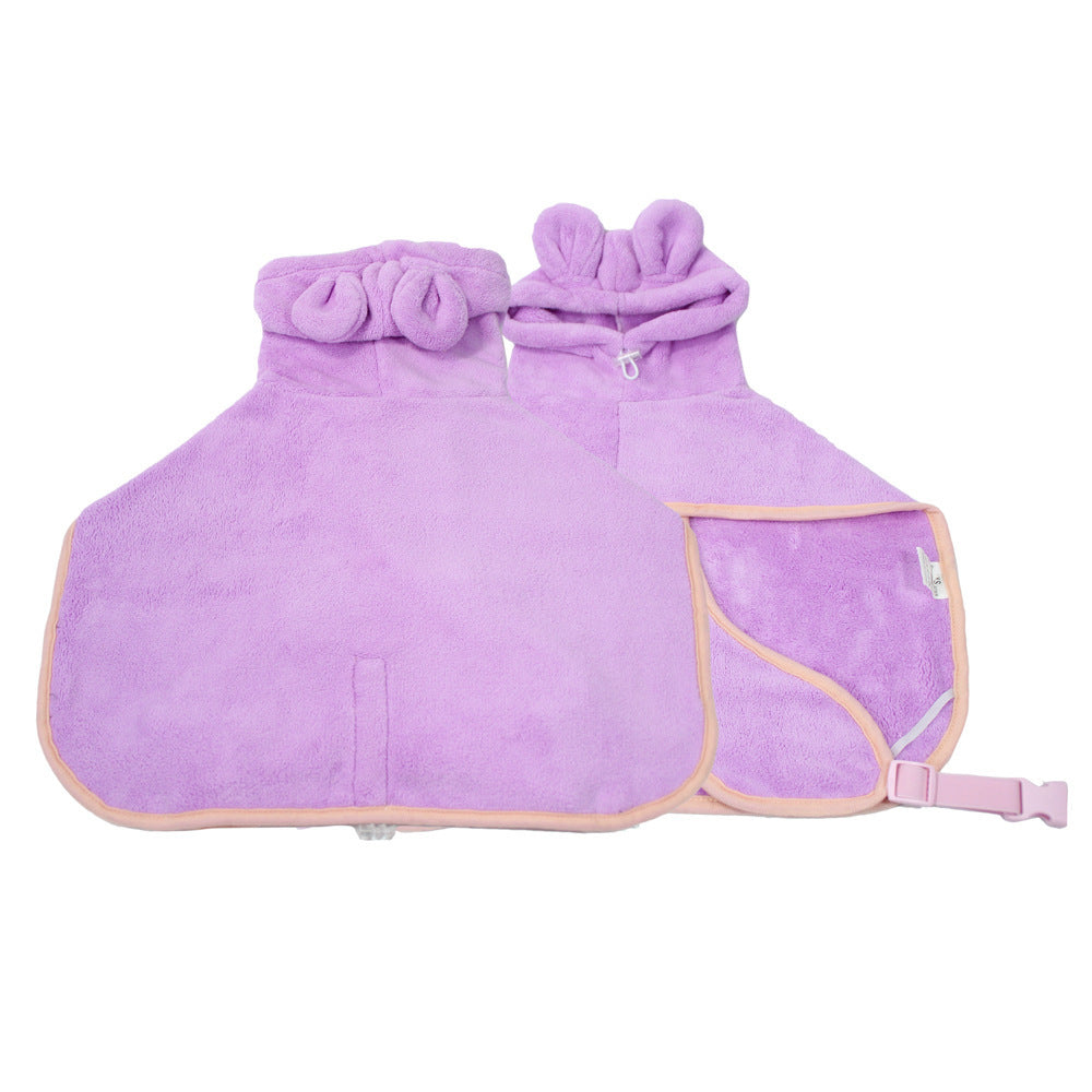 Purple Hooded Dog Bathrobe - Super Absorbent, Adjustable Fit, Cozy Pet Towel (Size : L) - Image 3