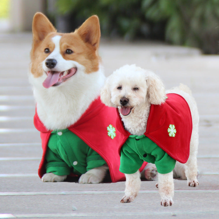 Christmas Dog Costume - Festive Hooded Cape & Green Jumpsuit Outfit (Size : M) - Image 3