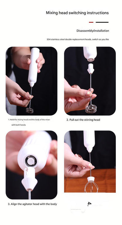 Green USB Rechargeable Milk Frother - 3-Speed Handheld Electric Whisk with Stand - Image 4