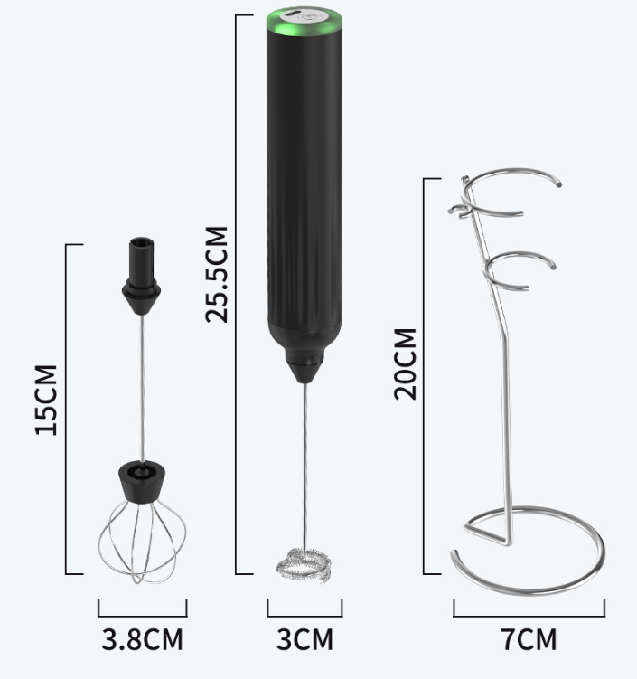 White USB Rechargeable Milk Frother - 3-Speed Handheld Electric Whisk with Stand - Image 6