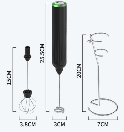 Black USB Rechargeable Milk Frother - 3-Speed Handheld Electric Whisk with Stand - Image 6