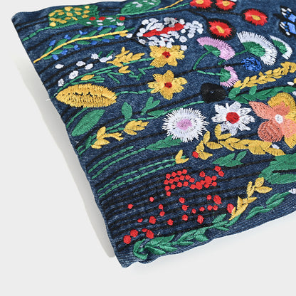 Embroidered Floral Denim Crossbody Bag - Butterfly & Wildflower Design, Chain Strap - Image 3