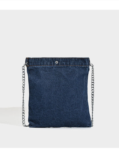 Embroidered Floral Denim Crossbody Bag - Butterfly & Wildflower Design, Chain Strap - Image 6