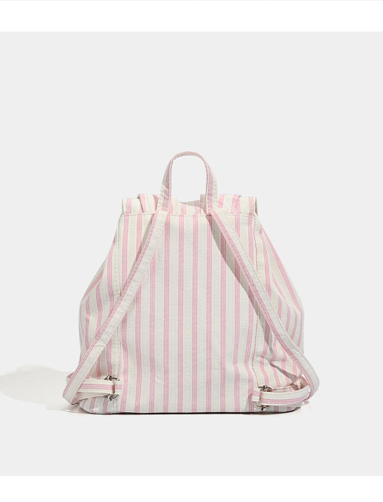 Cute Pink Stripe Bunny Ear Backpack - Star Applique, Kawaii Student Bag - Image 5
