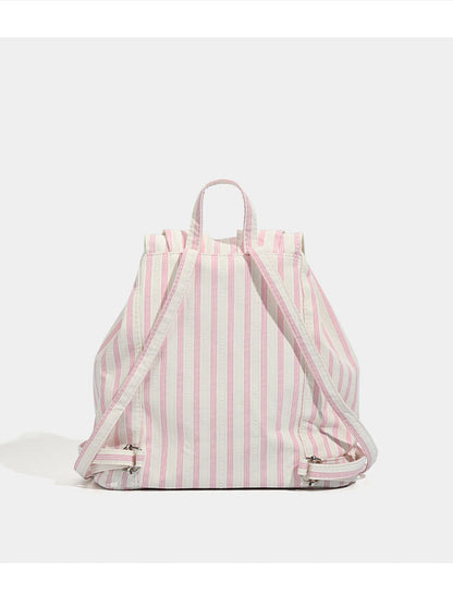 Cute Pink Stripe Bunny Ear Backpack - Star Applique, Kawaii Student Bag - Image 5