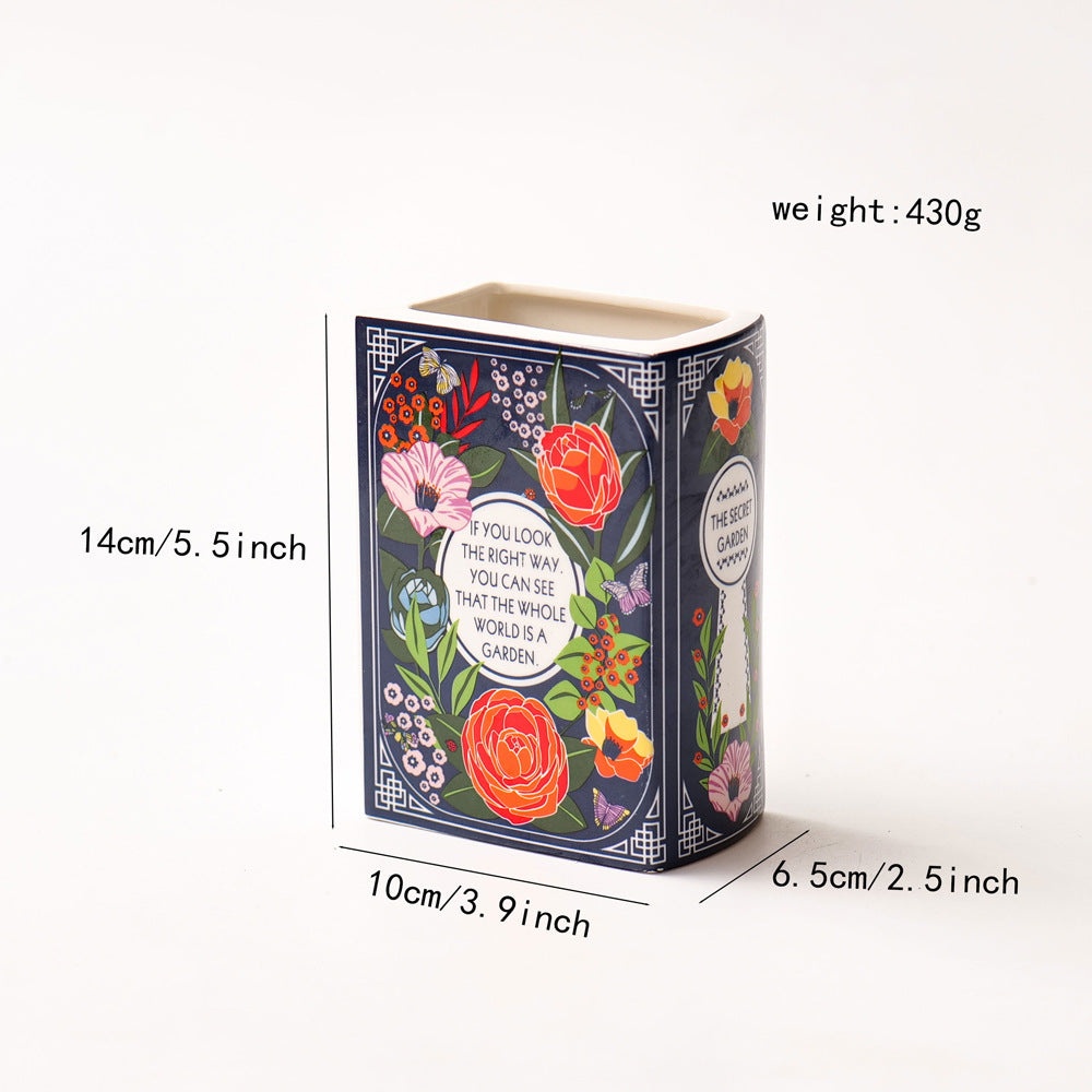 Literary Book Vase - Creative Ceramic Planter & Desk Organizer(Type B - 14x10x6.5cm) - Image 2