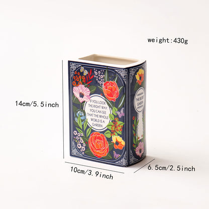 Literary Book Vase - Creative Ceramic Planter & Desk Organizer(Type B - 14x10x6.5cm) - Image 2