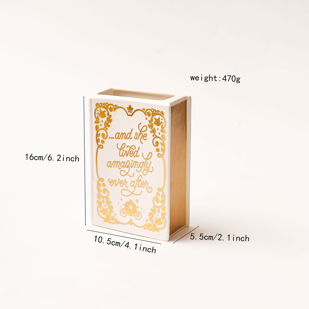 Literary Book Vase - Creative Ceramic Planter & Desk Organizer(Golden Book) - Image 2