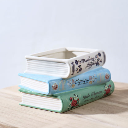 Literary Book Vase - Creative Ceramic Planter & Desk Organizer(Stack of books) - Image 3