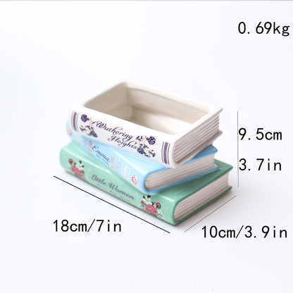 Literary Book Vase - Creative Ceramic Planter & Desk Organizer(Stack of books) - Image 4