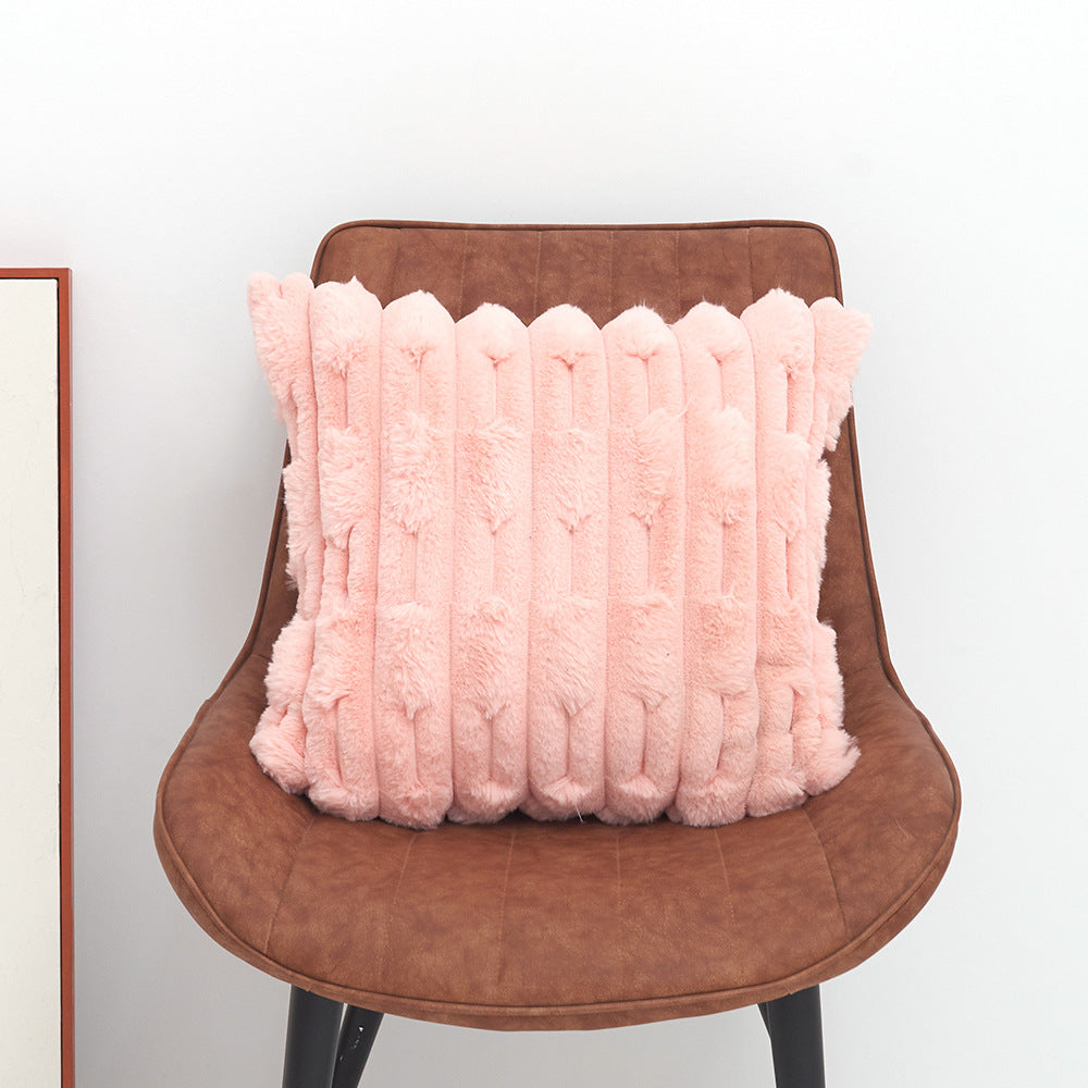 A pair of pink Plush Faux Rabbit Fur Throw Pillow Cover - Textured Wheat Ear Design (45x45cm) - Image 2