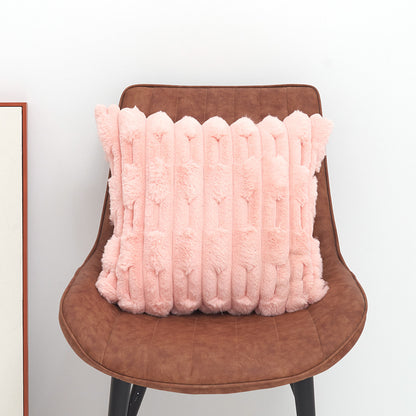 A pair of pink Plush Faux Rabbit Fur Throw Pillow Cover - Textured Wheat Ear Design (45x45cm) - Image 2