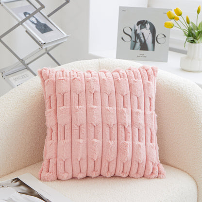 A pair of pink Plush Faux Rabbit Fur Throw Pillow Cover - Textured Wheat Ear Design (45x45cm) - Image 4