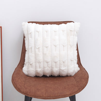 A pair of White Plush Faux Rabbit Fur Throw Pillow Cover - Textured Wheat Ear Design (45x45cm) - Image 3