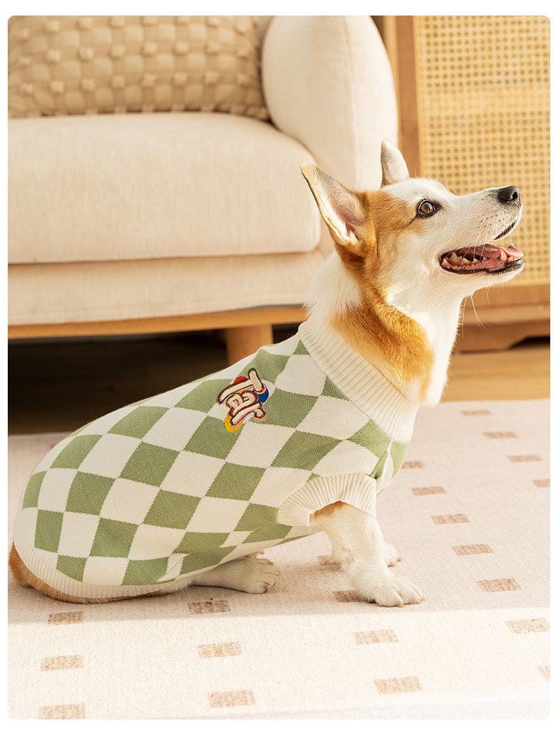 Classic Argyle Dog Sweater - Green & White Knit for Corgis & Medium Breeds (Size : L) - Image 2
