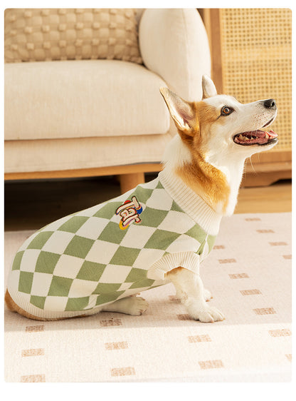 Classic Argyle Dog Sweater - Green & White Knit for Corgis & Medium Breeds (Size : L) - Image 2