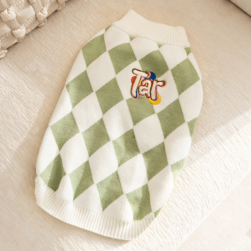 Classic Argyle Dog Sweater - Green & White Knit for Corgis & Medium Breeds (Size : S) - Image 3
