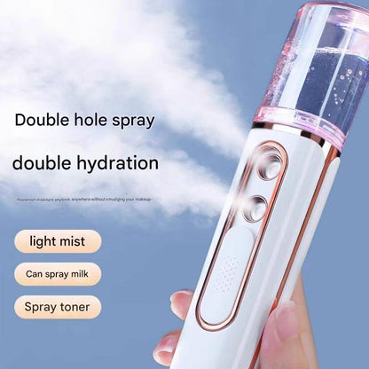 White Dual Nozzle Nano Facial Mister - USB Rechargeable Hydrating Spray - Image 3
