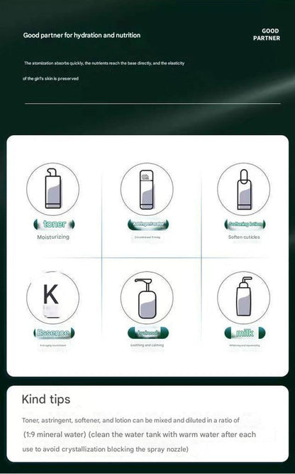 White Dual Nozzle Nano Facial Mister - USB Rechargeable Hydrating Spray - Image 4