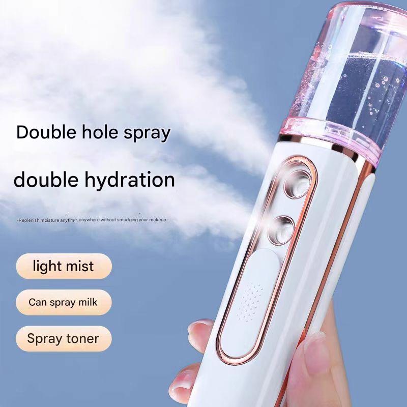 Yellow Dual Nozzle Nano Facial Mister - USB Rechargeable Hydrating Spray - Image 2