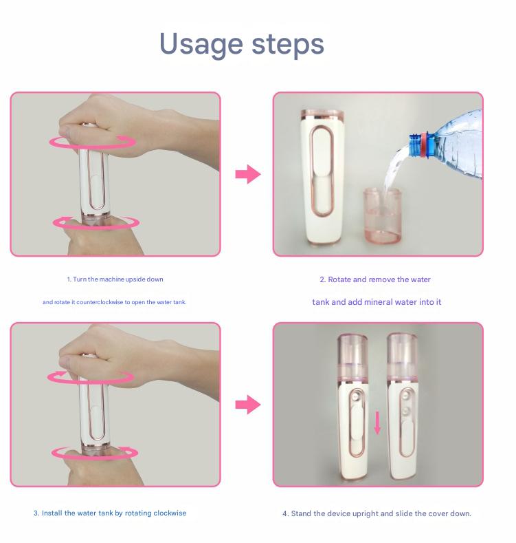 Purple Dual Nozzle Nano Facial Mister - USB Rechargeable Hydrating Spray - Image 4
