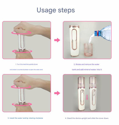Blue Dual Nozzle Nano Facial Mister - USB Rechargeable Hydrating Spray - Image 4
