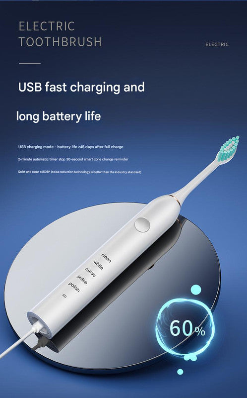 Advanced Sonic Toothbrush: 5 Cleaning Modes, 2-Min Timer, USB Fast Charge, Purple (4 brush heads) - Image 4