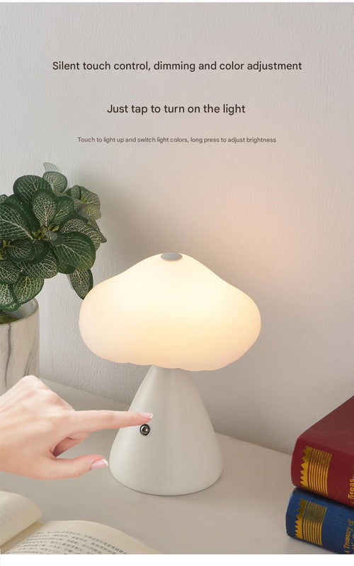 White Mushroom LED Table Lamp - Rechargeable, 3-Color Touch Dimmable, USB-C - Image 2