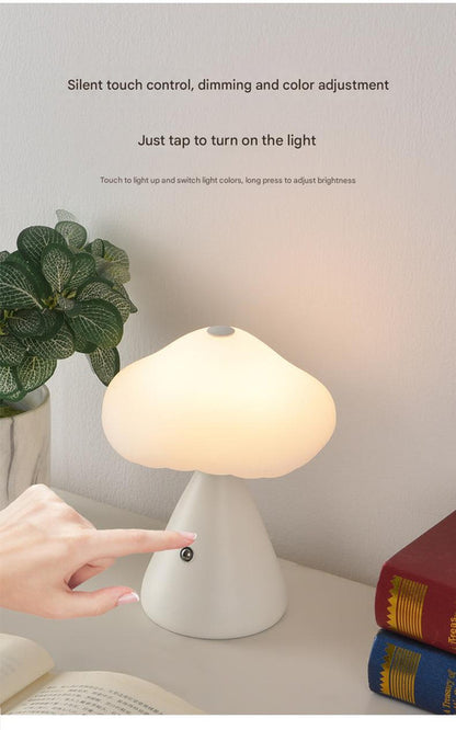 White Mushroom LED Table Lamp - Rechargeable, 3-Color Touch Dimmable, USB-C - Image 2