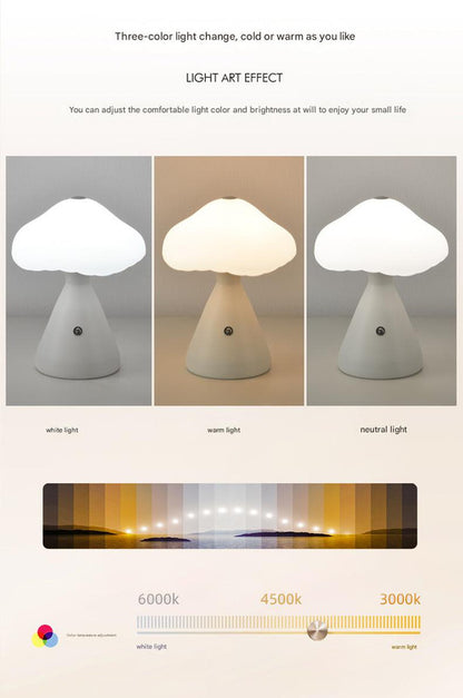 Black Mushroom LED Table Lamp - Rechargeable, 3-Color Touch Dimmable, USB-C - Image 3