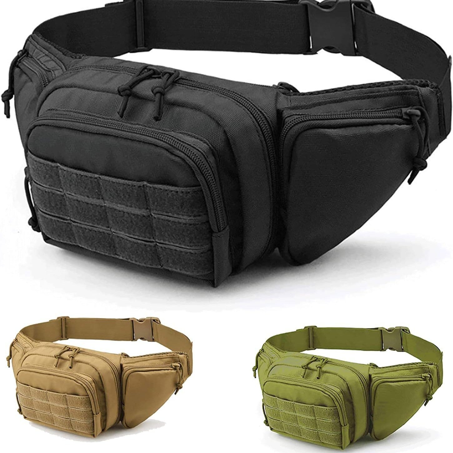 Khaki Rugged Tactical Waist Pack - MOLLE Outdoor Fanny Bag for Hiking Cycling & Travel - Image 2