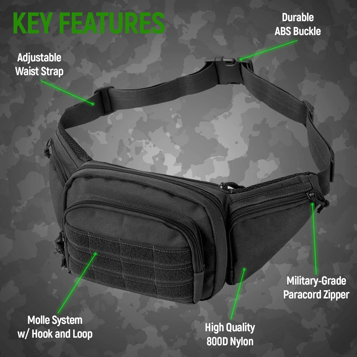 Green Rugged Tactical Waist Pack - MOLLE Outdoor Fanny Bag for Hiking Cycling & Travel - Image 3