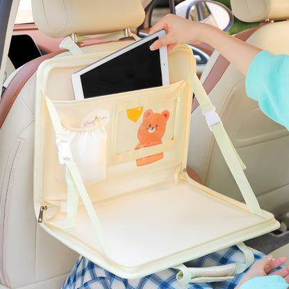 Black Foldable Car Back Seat Organizer Tray - PU Leather Travel Desk with Tablet Holder - Image 2