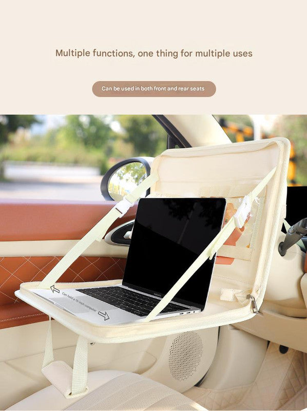 Black Foldable Car Back Seat Organizer Tray - PU Leather Travel Desk with Tablet Holder - Image 3