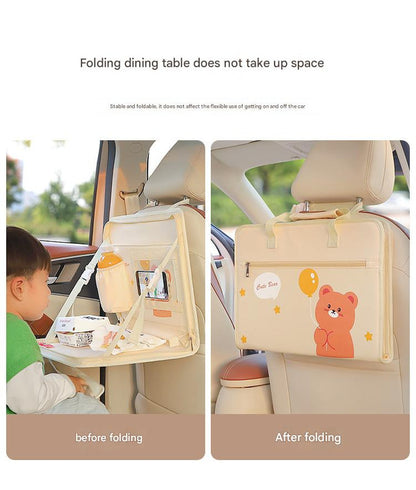 Black Foldable Car Back Seat Organizer Tray - PU Leather Travel Desk with Tablet Holder - Image 6